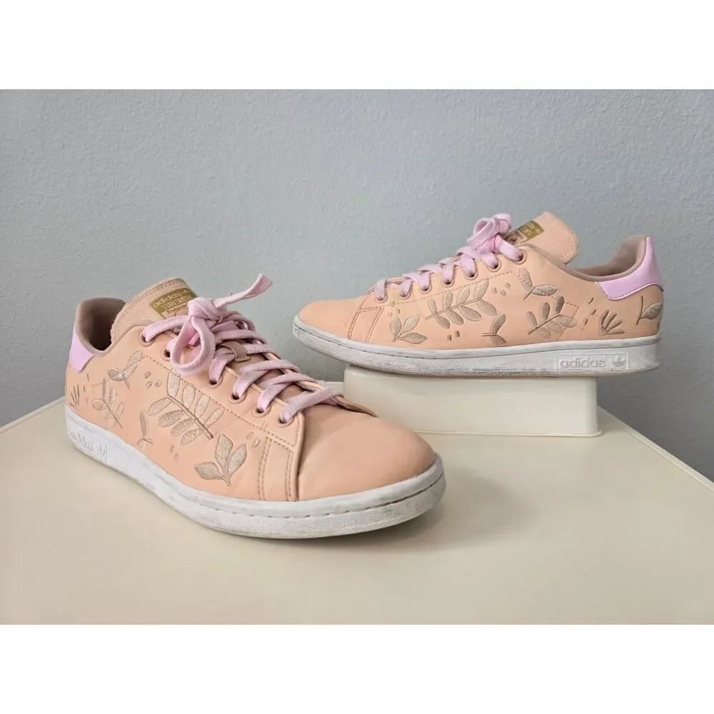 Adidas Stan Smith Peach Blush Leaf Embroidered Sneakers Women's US 10.5 Coquette